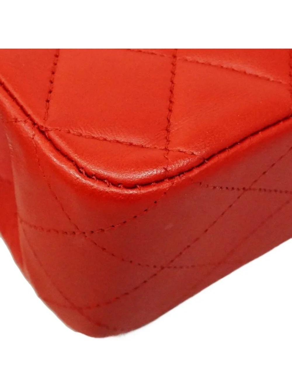 Chanel Shoulder Bag Quilted Lambskin Red Silver